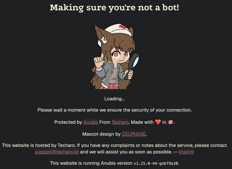 Anubisの「あなたがボットでないことを確認しています」の画面のスクリーンショット